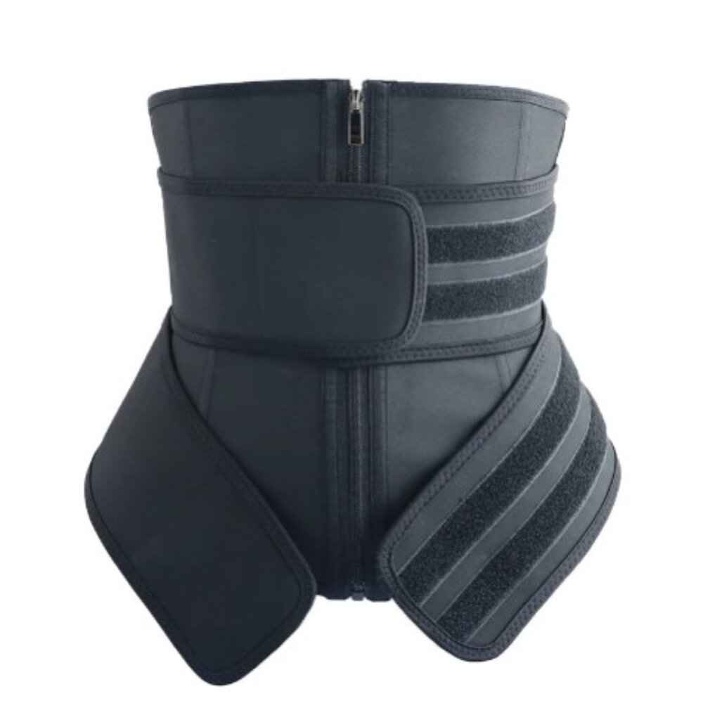 black double band latex waist trainer